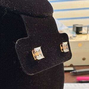 14k Yellow Gold Emerald Cut CZ Stud Earrings